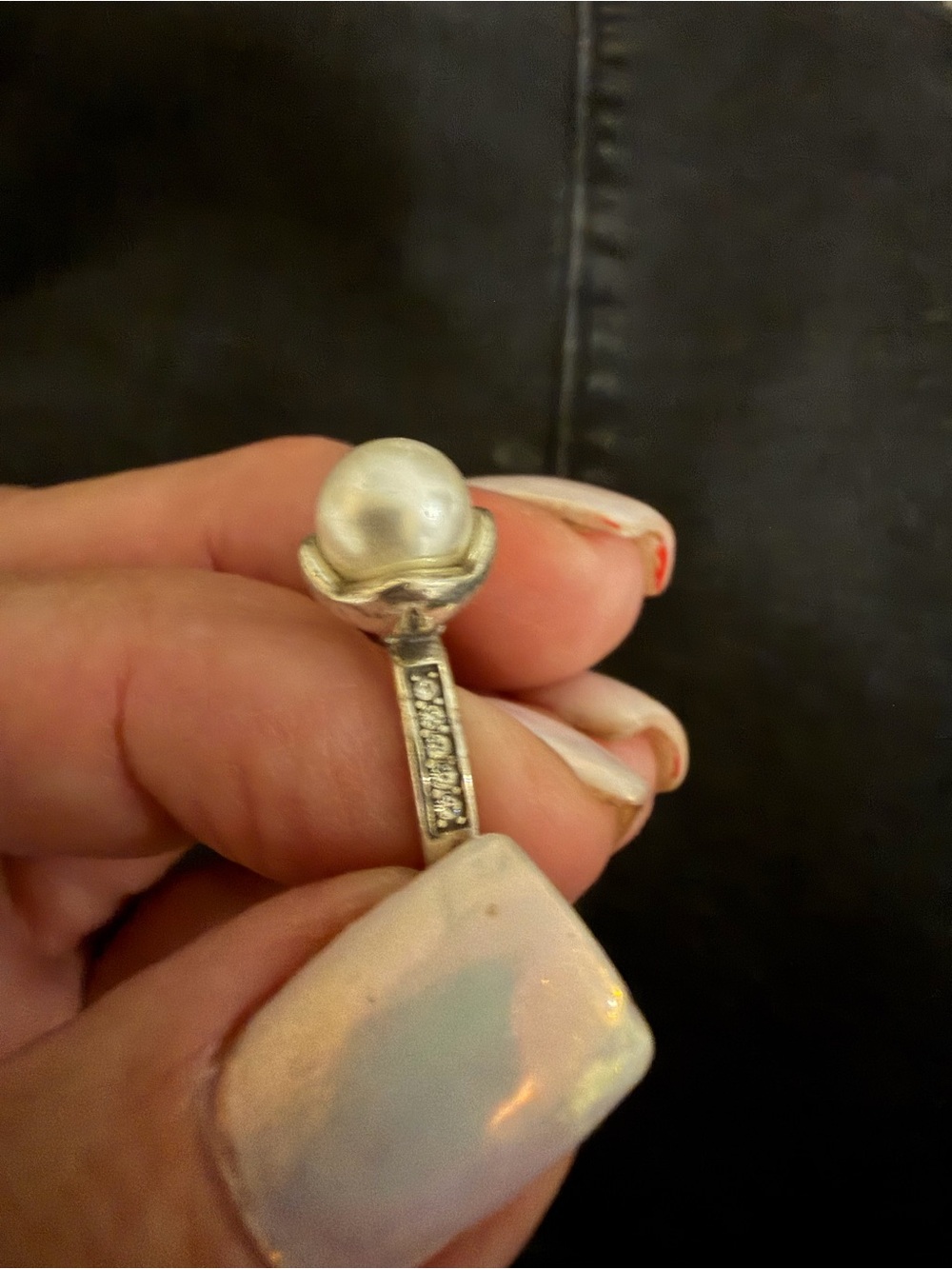 Brighton Silver Pearl Ring with crystals